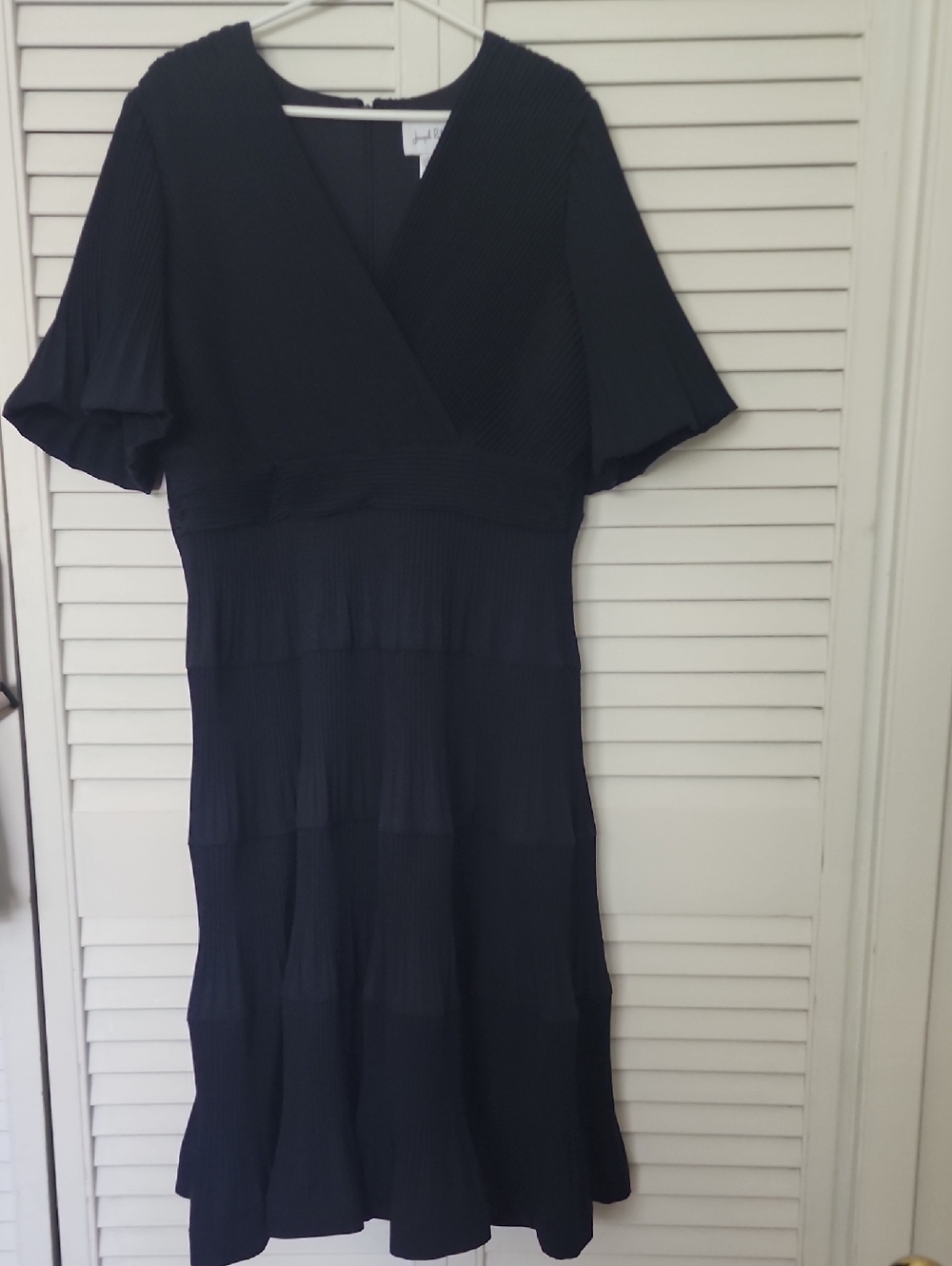 Joseph Ribkoff Navy Blue  Midi Pleated V-Neck Dress
